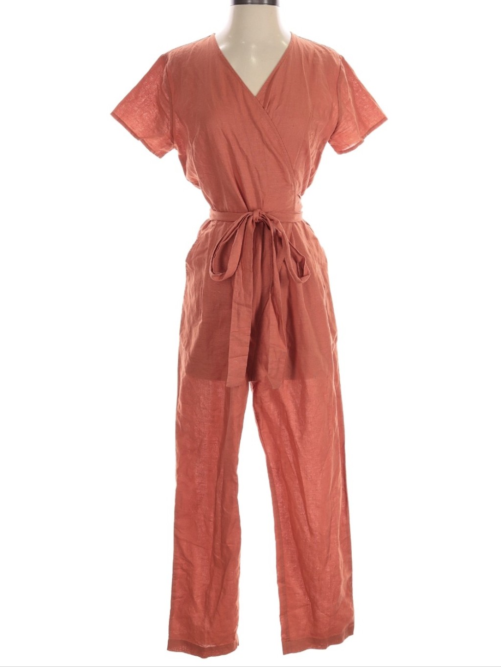 Nwd Grae Cove Linen Blend Belted Jumpsuit S Pumpkin Spice Ankle Cropped Romper — image 2 of 8